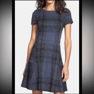 BETSEY JOHNSON Dress Plaid Career Wrap Gray Black Gray Short Sleeves